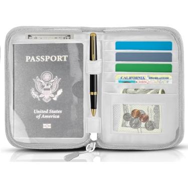 Imagem de Porta-passaporte para itens essenciais de viagem, protetor de bloqueio de RFID, carteiras de passaporte, organizador de documentos de passaporte para viagem essencial, Cinza, Moda de viagem
