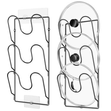 Imagem de ORDORA Pacote com 2 prateleiras organizadoras de tampa de panela para porta de armário, suportes de tampa de panela de 6 camadas dentro do armário, sem adesivo de perfuração, organizador de tampas de