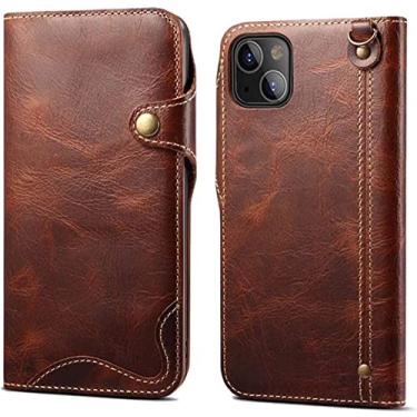 Imagem de EKESA Capa para Apple iPhone 14 Plus carteira retrô 6,7 polegadas 2022, capa de telefone à prova de choque com 3 compartimentos para cartão [pulseira] (cor: marrom)