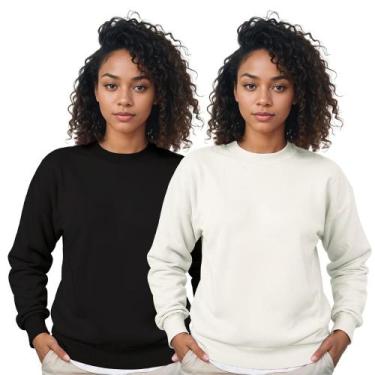 Imagem de Moletom Gola Careca Feminino Algodão Liso Kit 2 Peças - Samcro, GG, Pr