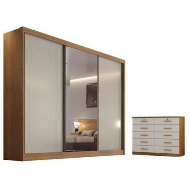 Imagem de Guarda Roupa Casal Sonetto com Espelho e Gaveteiro Milão com Chave Cum
