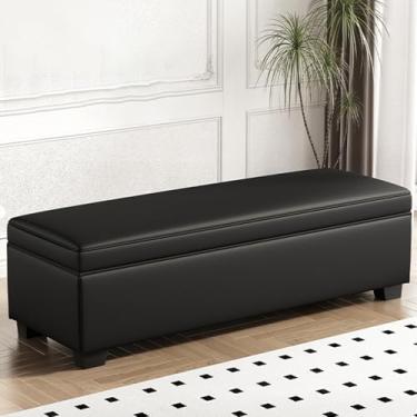 Imagem de Modern Entryway Wood Storage Bench, Wrapped in PU Leather, with Sturdy Legs, Hidden Storage, High-resilience Foam Padding, Suitable for Bedrooms(Black,120 * 40 * 40cm/47 * 16 * 16in)
