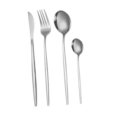 Imagem de WeiLaiKeQi Conjunto de talheres de cozinha com 4 peças, incluindo faca, garfo e colher de aço inoxidável, ideal para uso diário em restaurantes, Prata