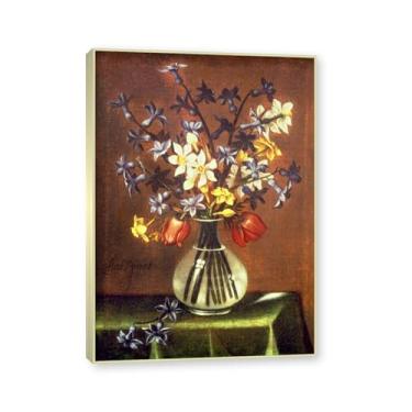 Imagem de Moldura de champanhe. Arte em tela floral country, pintura botânica vintage de natureza morta, decoração de parede de cozinha de fazenda emoldurada para sala de jantar. C09. 30x42cm-11,8x16,5 pol.