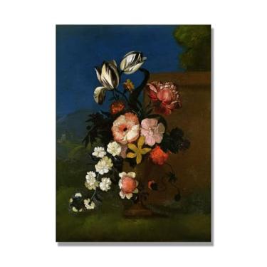 Imagem de NHLDZYH Arte floral vintage natureza morta, pintura botânica clássica, decoração de casa quente para sala de estar e sala de jantar. C08. 50x70cm-19,6x27,5 pol. Somente tela