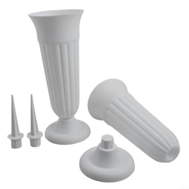 Imagem de Vaso de flores de resina PP para túmulos, vaso de mesa para arranjos florais memoriais, elegante branco e verde escuro, pacote com 2 resina, 10,6 x 31 cm, com base e pontas pontiagudas, adequado para