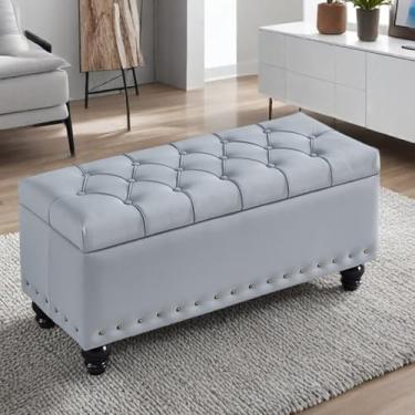 Imagem de End of Bed Bench with Storage, Solid Wood Frame, Technical Fabric Upholstery, Sturdy Legs, Hidden Storage, High-resilience Foam Filling, Suitable for Bedrooms(Gray,100 * 40 * 45cm/39 * 16 * 18in)