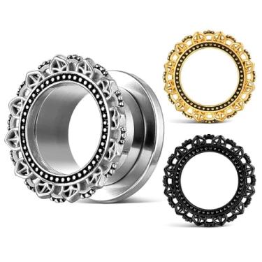 Imagem de Earblity 2 peças de alargadores de orelha de flor de lótus, alargadores de orelha de aço inoxidável 316, alargadores de orelha com parafuso nas costas, alargadores hipoalergênicos, piercings corporais