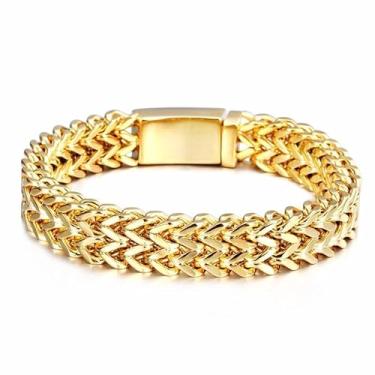 Imagem de Pulseira Miami Cubana de Ouro 18K Masculino Pulseira Sólida Malha Moda Hip Hop Presente para o Pai, Aniversário do Marido e Presente de Ano Novo, 7.5inch, Ouro, Sem Pedra Preciosa