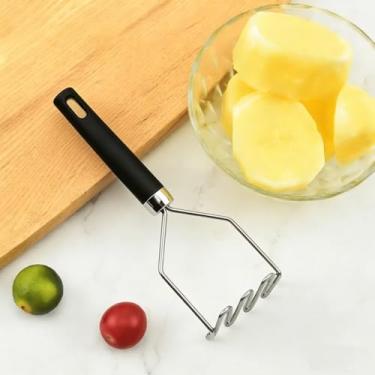 Imagem de Espremedor de batatas de aço inoxidável, triturador de batatas ferramenta de cozinha, triturador de batatas durável, cabo antiderrapante macio, utensílios de cozinha resistentes de aço inoxidável