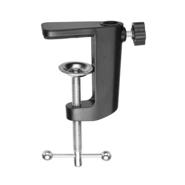 Imagem de HARFINGTON Suporte de braçadeira de mesa de metal com furo de 5,8 cm de diâmetro para lâmpada de mesa, suporte universal em cantilever com parafuso ajustável, alça de plástico para suporte de lâmpada