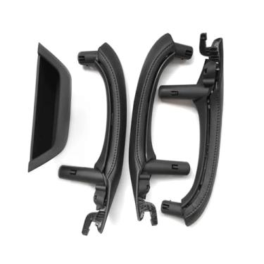 Imagem de Maçaneta interna da porta do carro com movimentação da mão esquerda preta com conjunto de maçaneta de couro PU compatível com BMW X3 X4 F25 F26 2010-2016