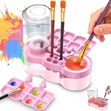 Imagem de Ferramenta de limpeza de pincel atualizada 2026 com paleta, enxágue de pincel, pintura de copo de água corrente, materiais de arte para acrílico, aquarela e à base de água, presente criativo para