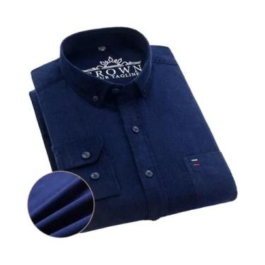 Imagem de Camisa Social Masculina plus Size 6XL 7XL De Veludo Cotelê Manga Longa