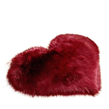 Imagem de 1 tapete de pelúcia em forma de coração para sala de estar, quarto, decoração de casa, dia dos namorados, 50 cm x 60 cm (bordô)