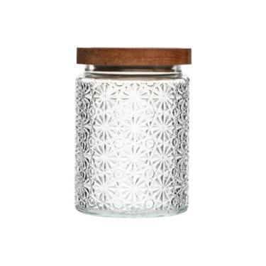 Imagem de KEG801302 Manteiga de vidro com suporte de manteiga, tampa de madeira floral cúbica para cozinha, para armazenar grãos de café, bancada