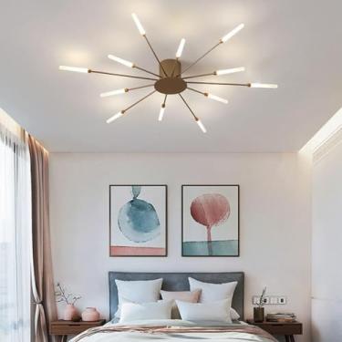 Imagem de Luminária de teto LED criativa com fogos de artifício, moderna e dimerizável, com 42 chamas, temperatura de cor de 3000 a 6000K, controle remoto, ideal para quarto, sala de estar e sala de j