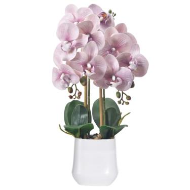 Imagem de WishTip Orquídeas artificial planta em vaso de cerâmica 47 cm orquídea sintética Phalaenopsis arranjo de flores para mesa de escritório em casa, decoração de interiores, roxo claro