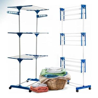 Imagem de Aço Retrátil Varal Dobrável Roupas Compacto 3 Andares Seca Fácil - Oás