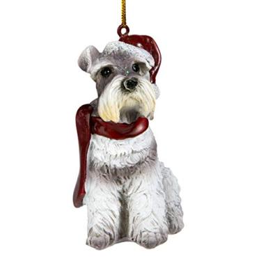 Imagem de Design Toscano Enfeite de árvore de Natal para cachorro Schnauzer em miniatura, decorações de Natal, 7,6 cm, resina de pedra fundida, cor completa