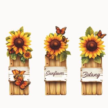 Imagem de Achang Adesivos de parede de plantas borboleta girassol quadro de madeira pintura decoração de casa adesivo de parede autoadesivo para sala de estar, quarto, TV, parede, sala de aula