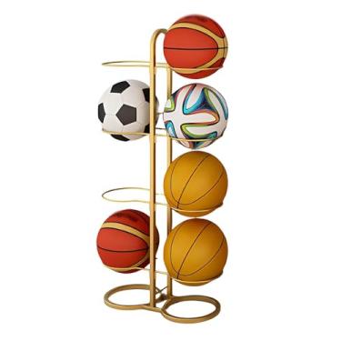 Imagem de ZDJZMGZ Suporte de armazenamento de bola esportiva vertical dupla face para basquete, futebol, suporte organizador de armazenamento de metal resistente para escritório em casa, academia