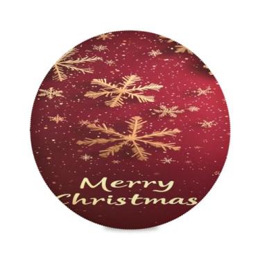 Imagem de STAYTOP Jogo americano redondo de flocos de neve de Natal com fundo vermelho, 1 peça, tapetes de mesa antiderrapantes fáceis de limpar para casa, cozinha, churrasco, festa, decoração de mesa