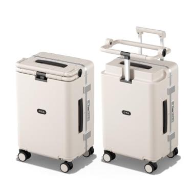 Imagem de DTA Nova Mala de mão de 51 cm para crianças com assento, carrinho de viagem indispensável para a mãe, alça ajustável, mala rígida de policarbonato para a família, Bege, Checked-Medium 24-Inch, Bagagem