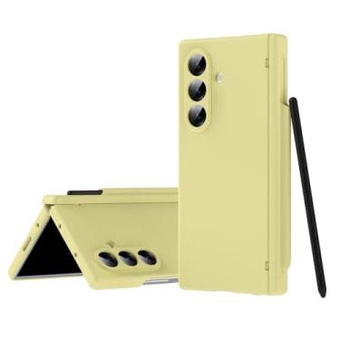 Imagem de LYJSMGZ Capa à prova de choque para Samsung Galaxy Z Fold 7, capa de proteção de dobradiça com orifício de lente de precisão integrada com membrana concha equipada com caneta Stylus, amarela, Z Fold 7