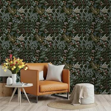 Imagem de Papel de parede autoadesivo com tema de planta PVC adesivo decorativo para quarto e sala de estar renovação cinza verde 45 * 300 cm