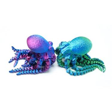 Imagem de 2 peças de modelo de polvo impresso em 3D, estátua flexível de animais de corpo macio, articulações móveis, decoração de escritório em casa, brinquedos interessantes para autismo/TDAH, presentes de