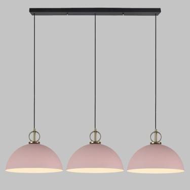 Imagem de Lustre linear moderno com 3 lâmpadas E26, ideal para sala de jantar, cozinha e ilha. Altura ajustável e cúpula metálica.
