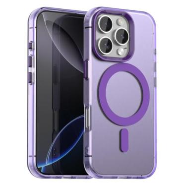 Imagem de HJZSZX Capa magnética fosca de luxo com moldura de câmera e capa rígida para iPhone 16 Pro Max (para iPhone 16 Pro Max/roxa)