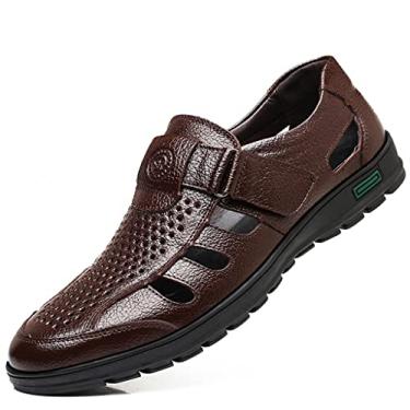Imagem de UIKGITP Sandálias masculinas casuais de trabalho e negócios masculinas verão respirável couro sintético caminhada escritório oxfords masculino coquetel festa vestido formal sapatos formais, Marrom 1