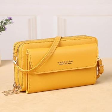 Imagem de Bolsa transversal para mulheres, bolsas de couro para mulheres, bolsa de telefone, carteira, porta-cartão de crédito, porta-moedas, Amarelo, Bolsa tiracolo feminina moderna