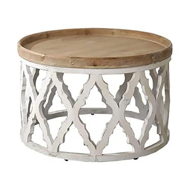 Imagem de Mesa de centro de madeira maciça retrô esculpida mesa de centro sala de estar casa de família varanda armário decorativo de madeira maciça pequena mesa de café com estilo industrial (tamanho: 50 x 50