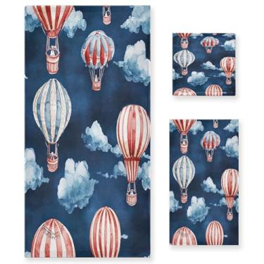 Imagem de xigua Balões de ar quente conjunto de toalhas de banheiro absorvente macio toalha de banho 3 peças toalha de mão toalhas decorativas para banheiro, academia, hotel, praia, piscina