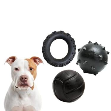 Imagem de Kit 3 Brinquedos Mordedor para Cachorro Porte Médio e Grande – Pneu, Bola Cravo e Bola Lisa Resistente