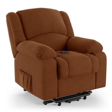 Imagem de Poltrona Do Papai Reclinável Melim Elevação Lift Elétrico Veludo Terracota Fh1 - D'rossi