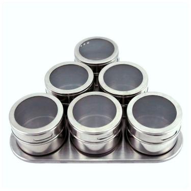 Imagem de Porta Condimento Tempero Magnético Inox 6 Potes Com Imã