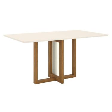 Imagem de Mesa De Jantar Natalí 160 Cm Canto Reto Sem Vidro Nature Off White - Henn
