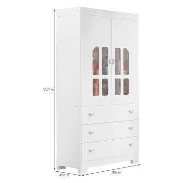 Imagem de Dormitório Infantil New Katatau Guarda Roupa, Cômoda E Berço Mini Cama Branco Brilho - Reller Móveis Branco Brilho