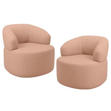 Imagem de Kit 02 Poltronas Giratória Orgânica Para Sala de Estar Living Helena L02 Linho Rosê - Lyam Decor