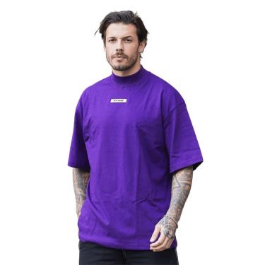 Imagem de Camiseta Oversized Gola Alta Borracha Streetwear Confortavel Masculina Roxo-Masculino