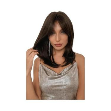 Imagem de Peruca Sintética Loira De Comprimento Médio Com Franja Para Mulheres, 