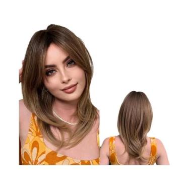 Imagem de Peruca Sintética Loira De Comprimento Médio Com Franja Para Mulheres, 