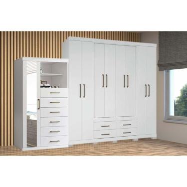 Imagem de Guarda Roupa 2 Peças 1 Guarda Roupa + 1 Cômoda QC126 Branco Santos Andirá