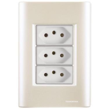 Imagem de Cj Três Tomadas Tripla 10a Giz Pérola Tramontina Completo Pronto Tramontina