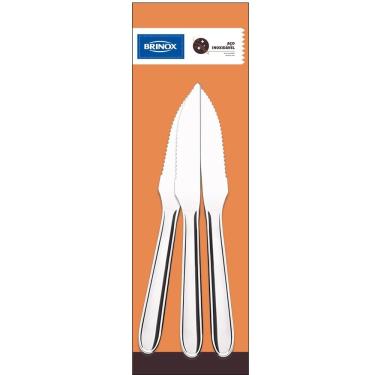 Imagem de Conjunto de Facas de Churrasco Brinox Turim Aço Inox 3 Peças Polido com Friso Aço Inox 