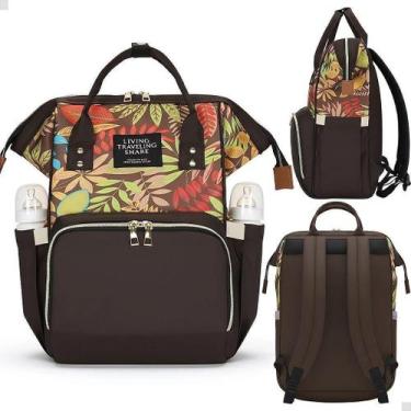 Imagem de Mochila Maternidade Cor Marrom Floral Grande Mamãe Bebê - Lorben